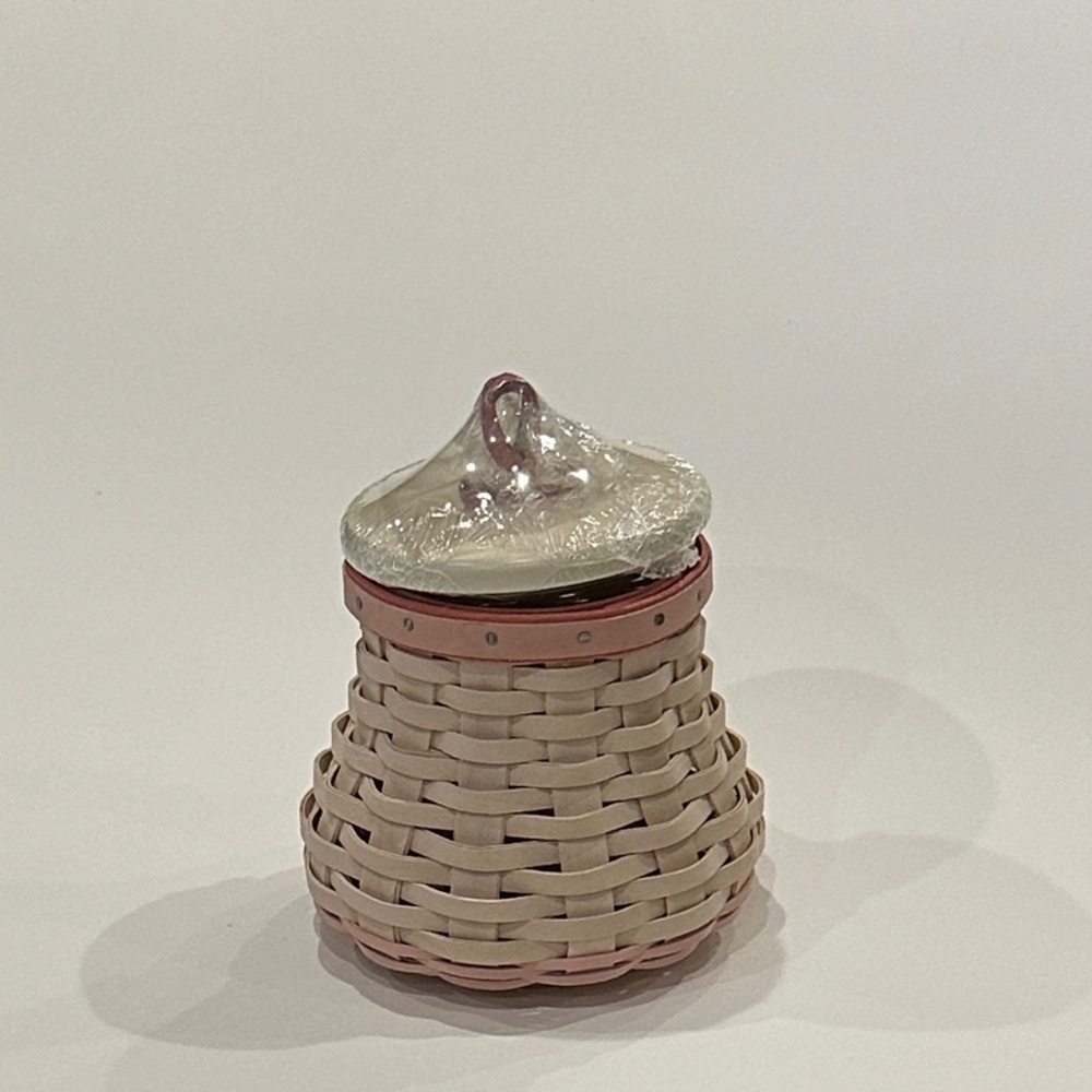 Longaberger Pink and Natural Woven Basket with Wood Lid